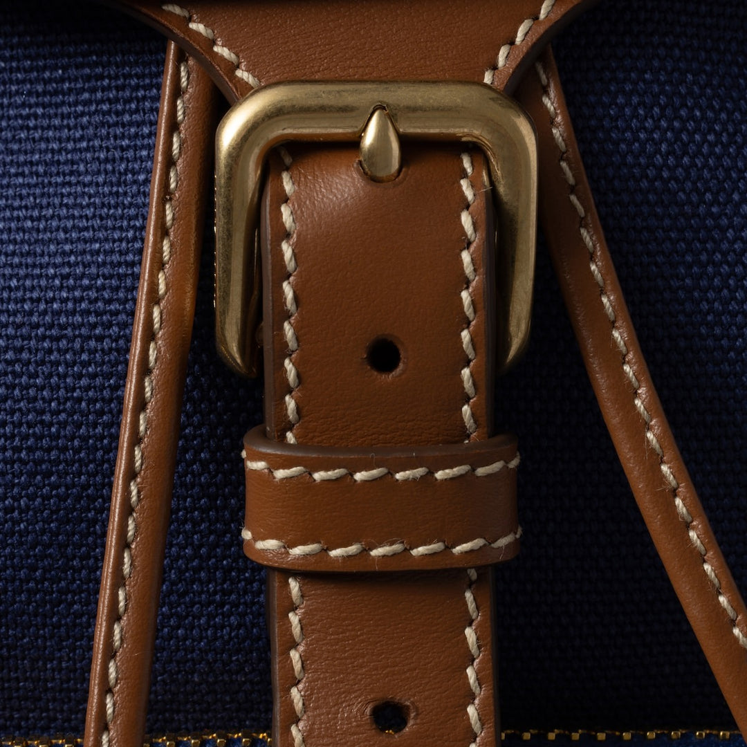 Cornflower Blue/Brandy - Canvas And Leather Backpack - GLAM MODA