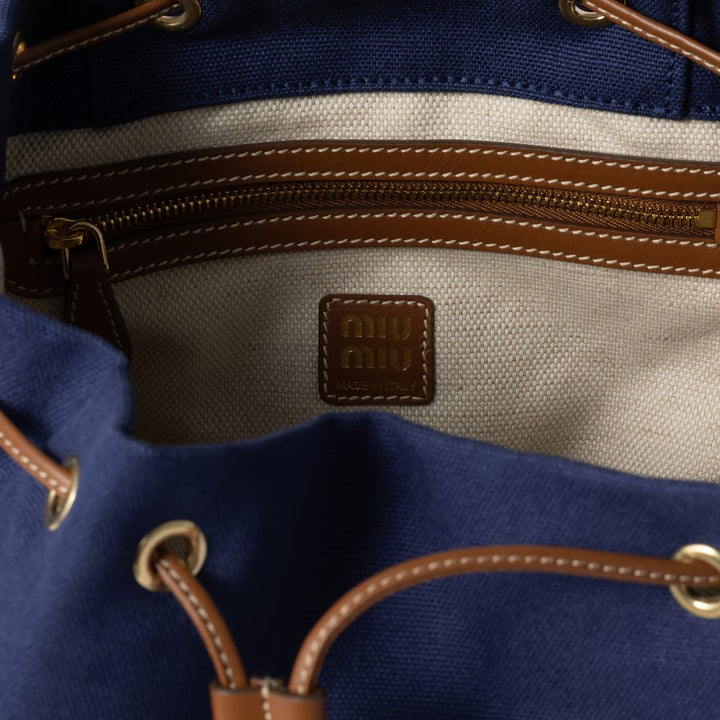 Cornflower Blue/Brandy - Canvas And Leather Backpack - GLAM MODA