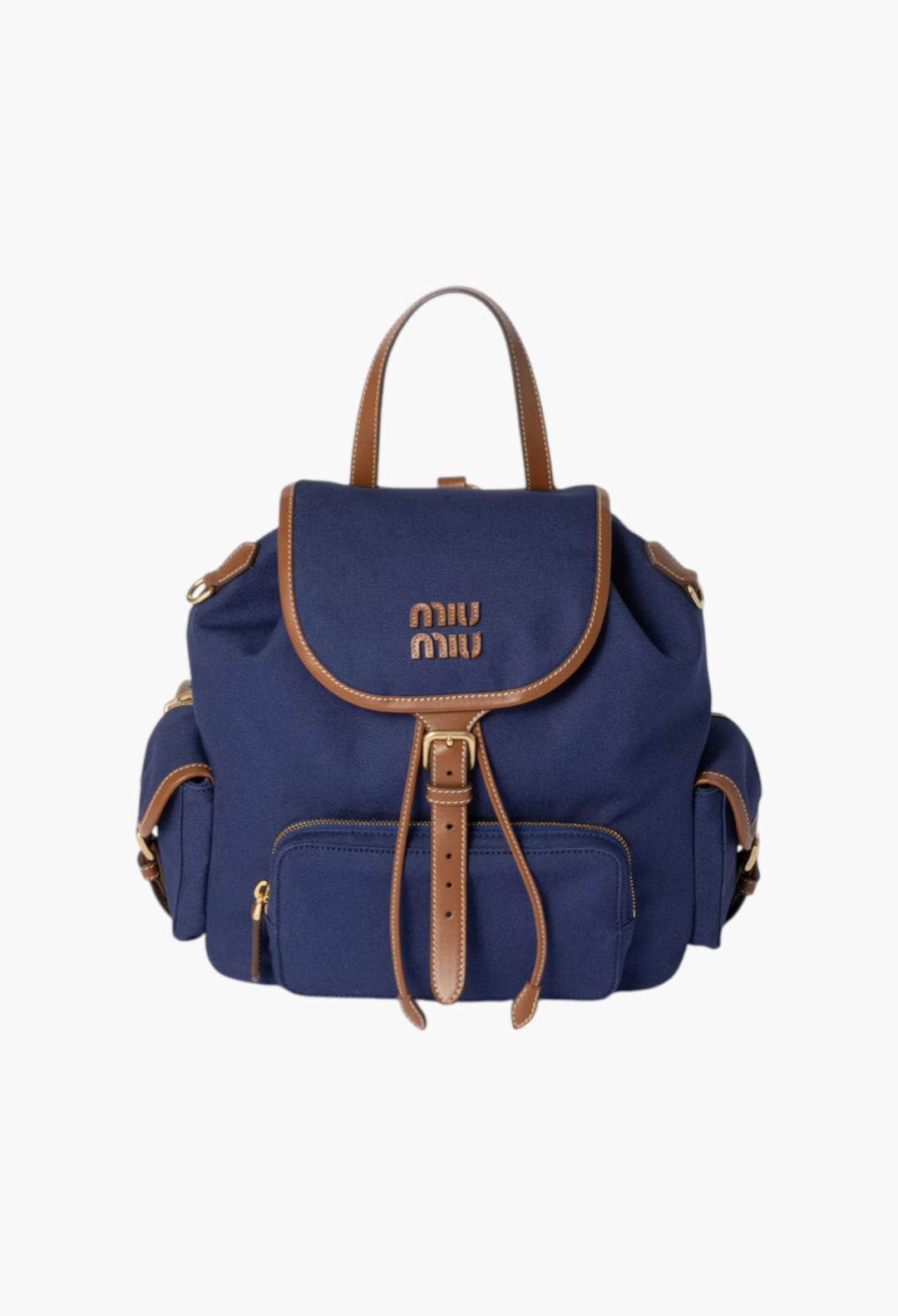 Cornflower Blue/Brandy - Canvas And Leather Backpack - GLAM MODA