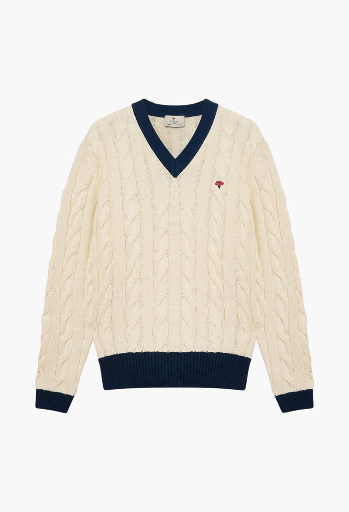 Coup Cardigan -  Off White/ Navy Blue Rib - GLAM MODA