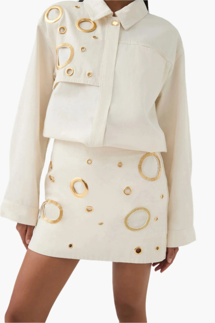 Cream - Stella Denim Mini Skirt - GLAM MODA