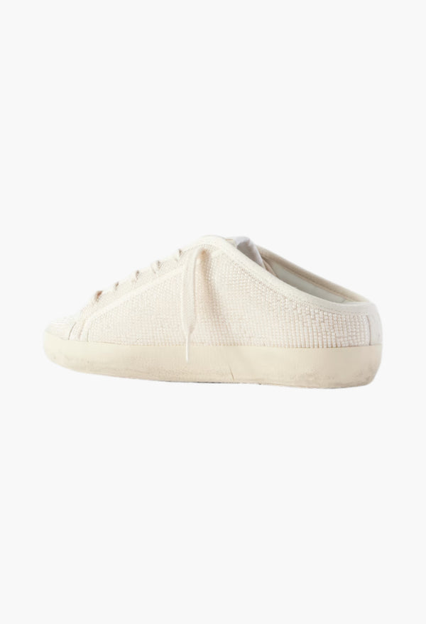 Cream - Super-Star Sabot Suede-Trimmed Bead-Embellished Canvas Slip-On Sneakers