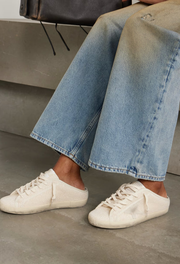 Cream - Super-Star Sabot Suede-Trimmed Bead-Embellished Canvas Slip-On Sneakers