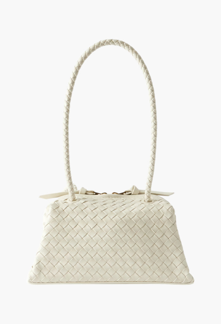 Cream - Tokyo Intrecciato Leather Shoulder Bag - GLAM MODA