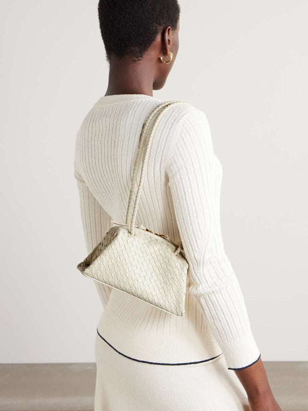Cream - Tokyo Intrecciato Leather Shoulder Bag