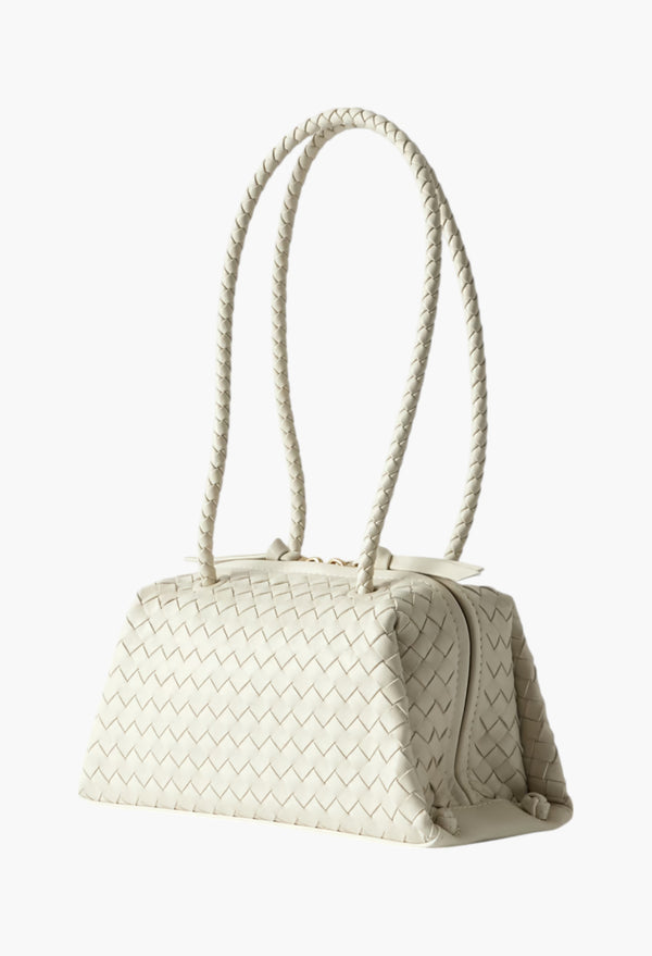Cream - Tokyo Intrecciato Leather Shoulder Bag