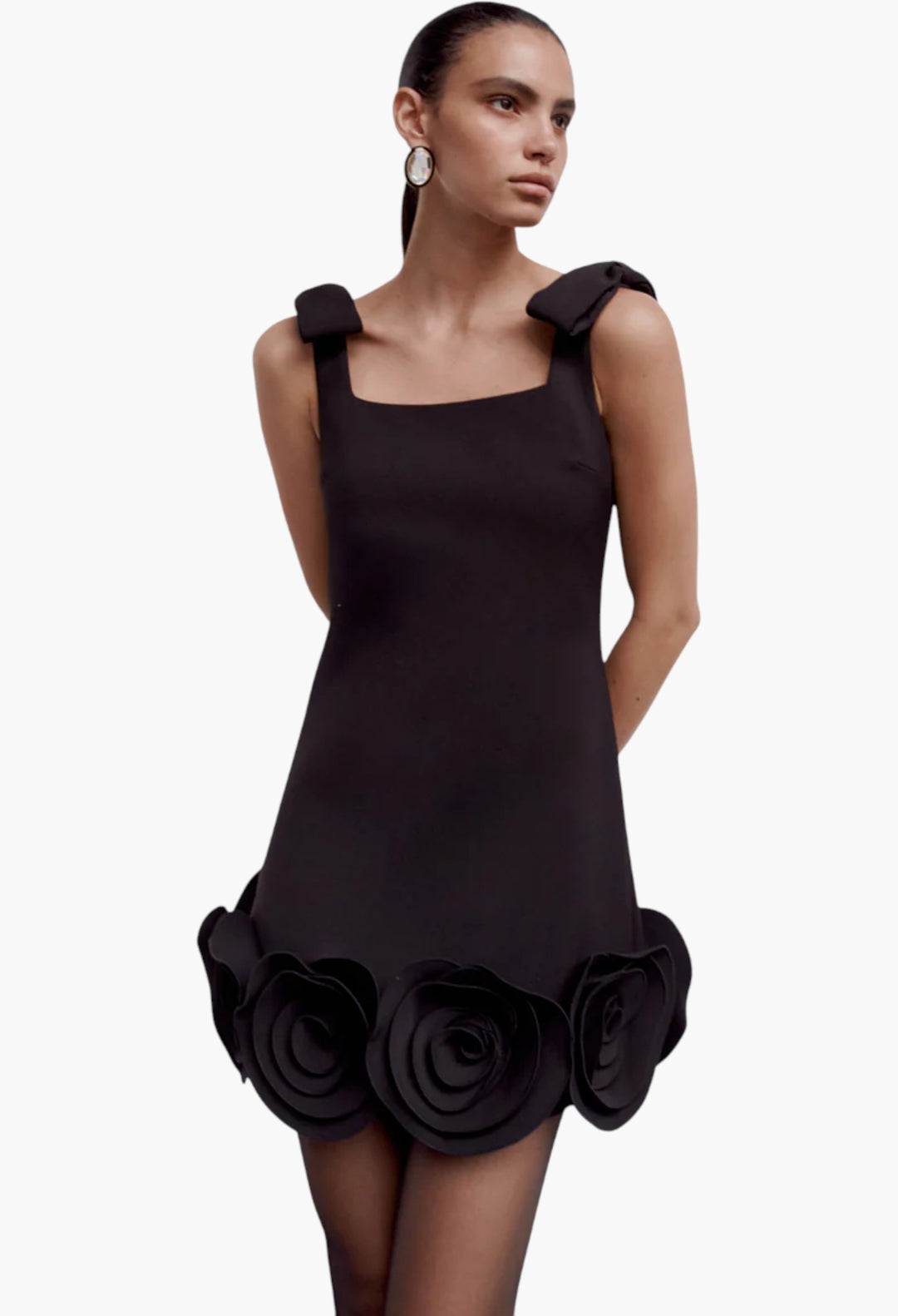 Crepe 3d Flower Mini Dress - GLAM MODA