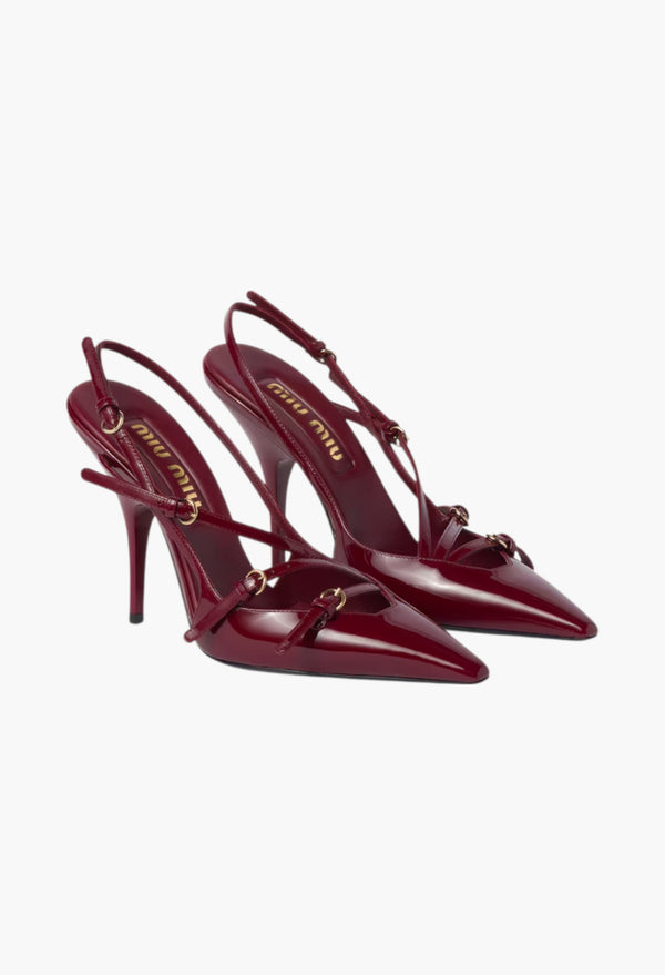 Crimson - Patent Leather Slingbacks With Buckles