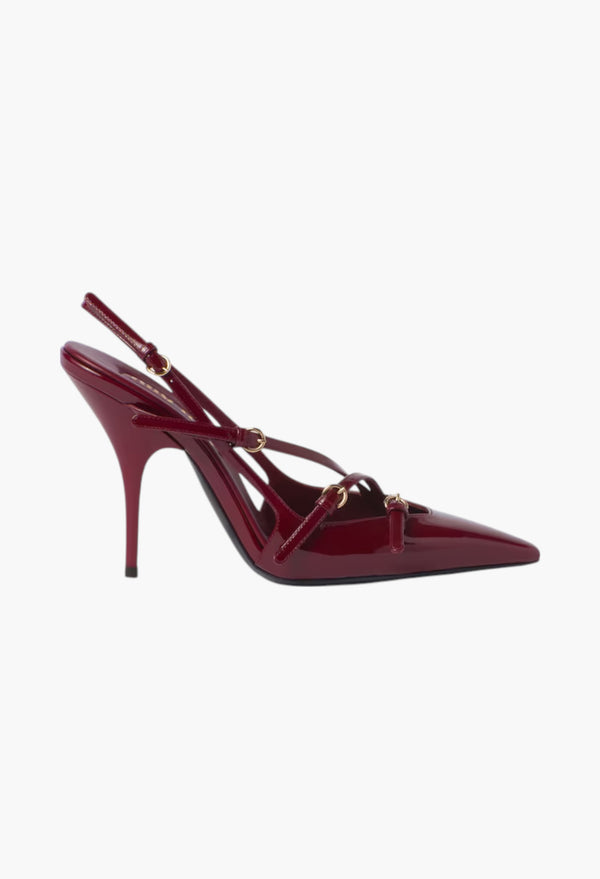 Crimson - Patent Leather Slingbacks With Buckles