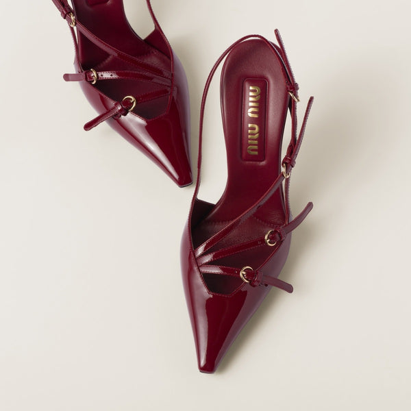 Crimson - Patent Leather Slingbacks With Buckles