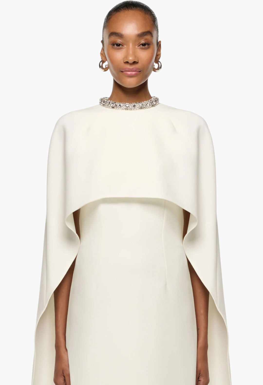 Crystal Neckline Crepe Cape Gown - GLAM MODA