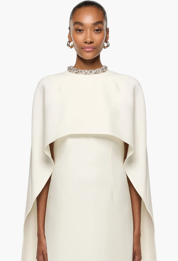 Crystal Neckline Crepe Cape Gown - GLAM MODA