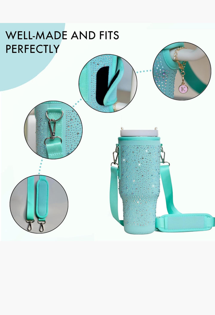 Cup Holder with Strap & Letter Charm - 40 oz - GLAM MODA