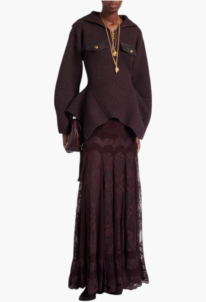 Valiant lace and silk maxi skirt