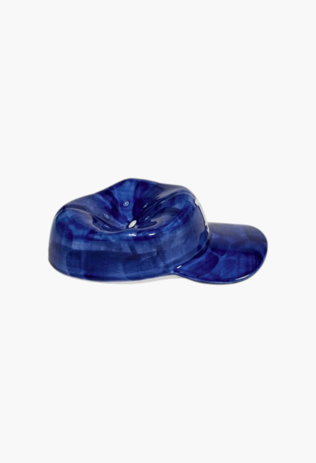 GLAM MODA handmade blue ceramic baseball cap shaped incense holder tray with white LA logo detail