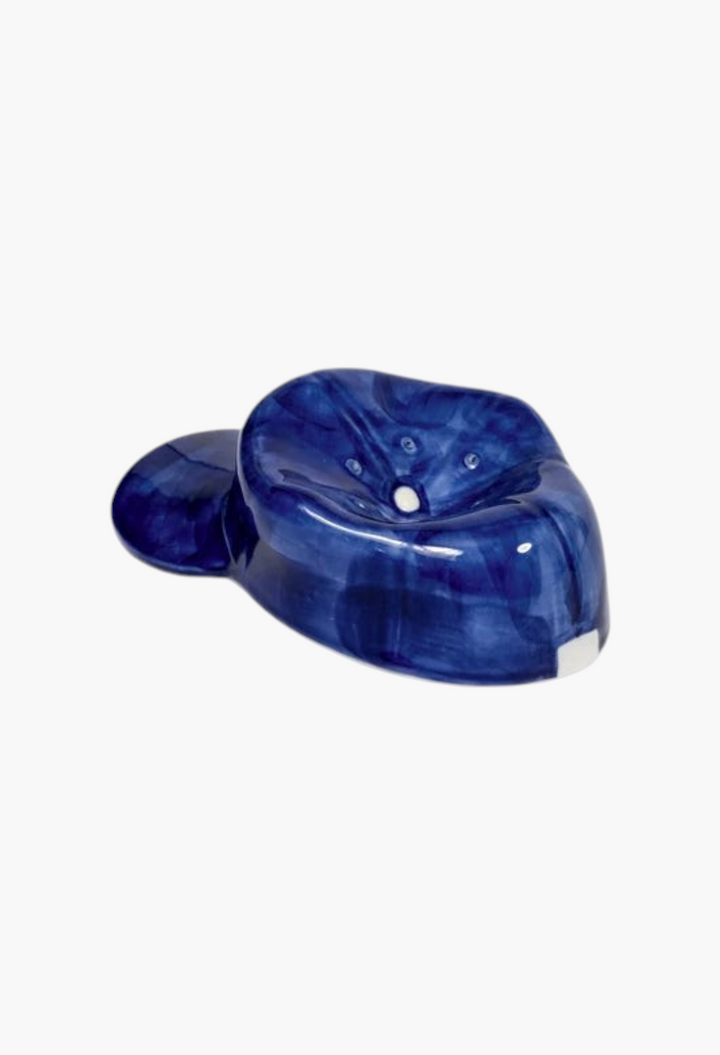 GLAM MODA blue ceramic baseball cap shaped incense holder tray with a glossy finish and handmade design