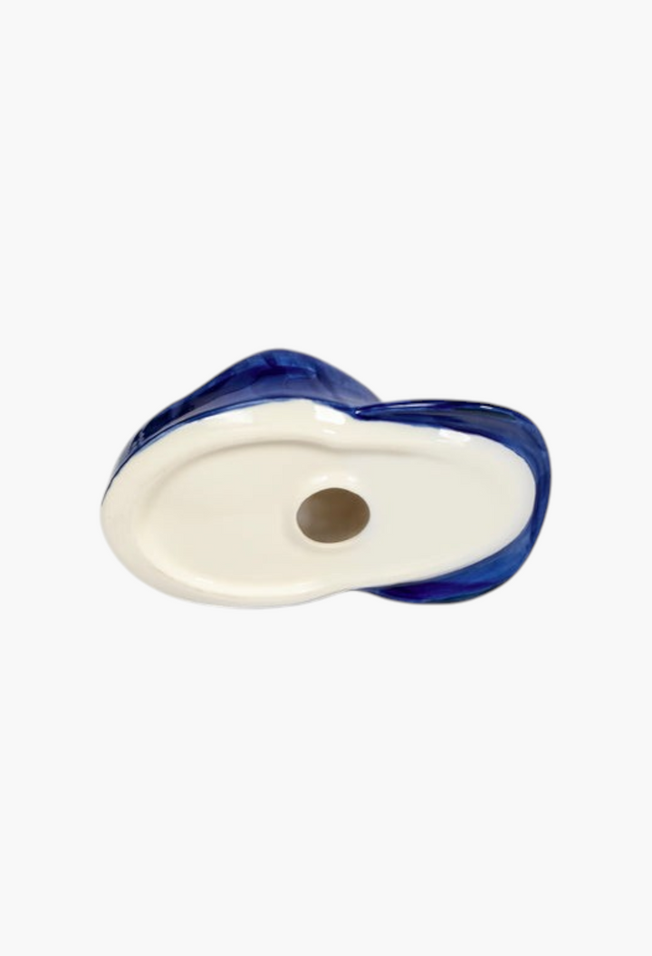 GLAM MODA ceramic incense holder shaped like a blue baseball cap with a white underside and central hole