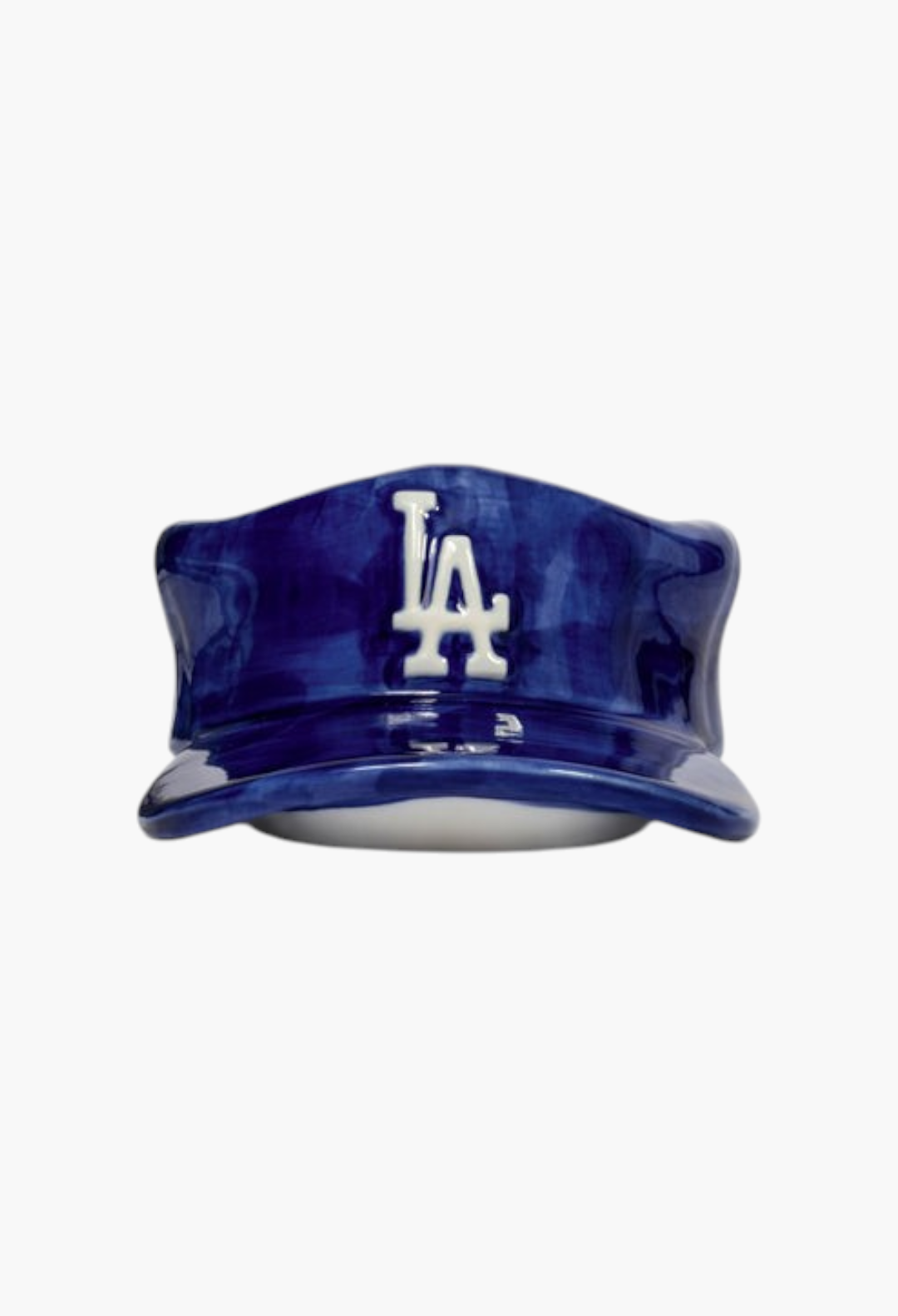 GLAM MODA ceramic incense holder tray shaped like a blue LA baseball cap with a glossy finish.