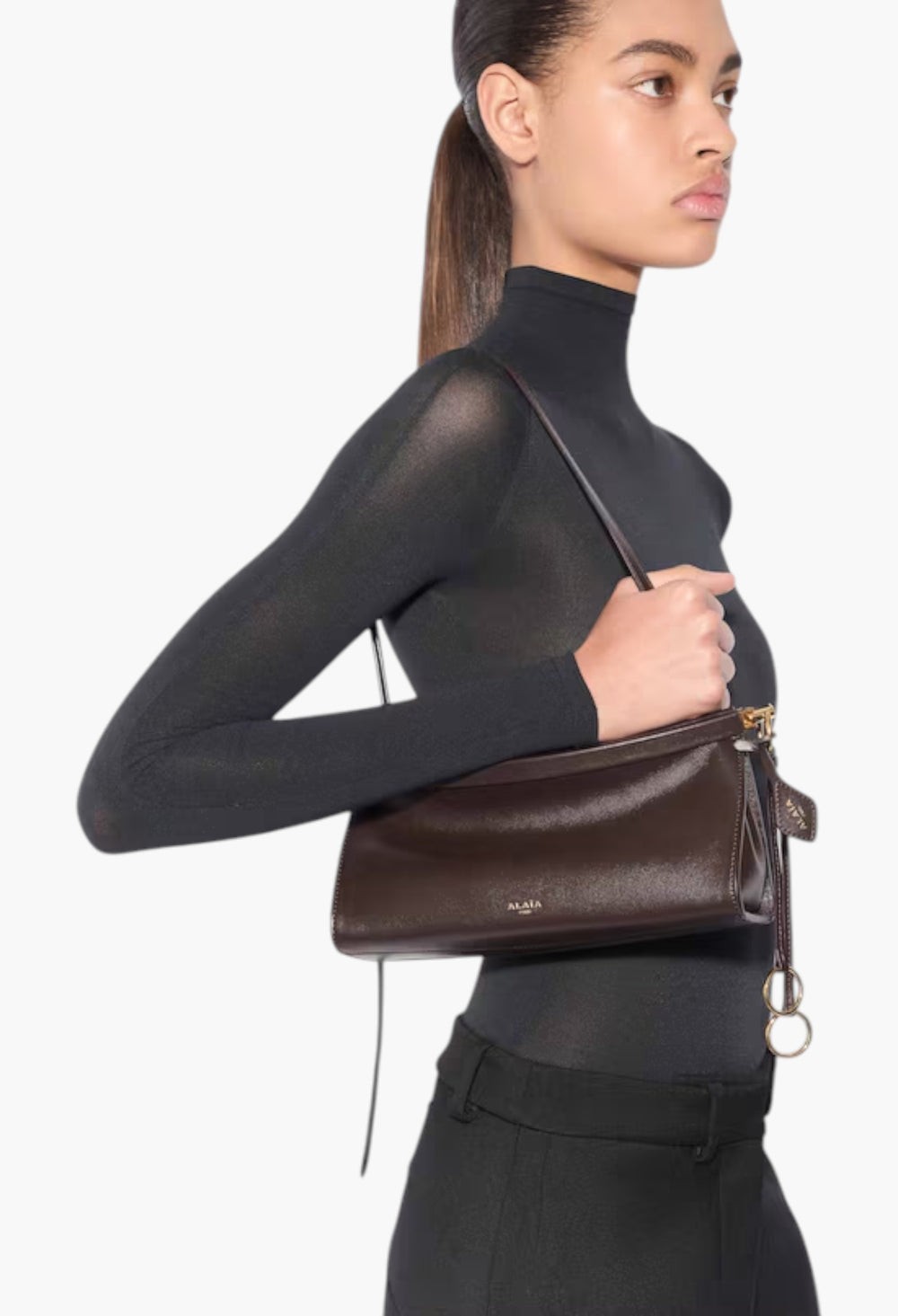 Dark Brown - Le Click East West Small Bag In Leather - GLAM MODA