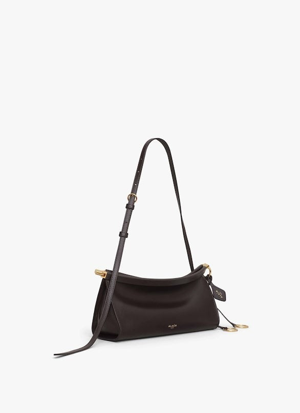 Dark Brown - Le Click East West Small Bag In Leather - GLAM MODA