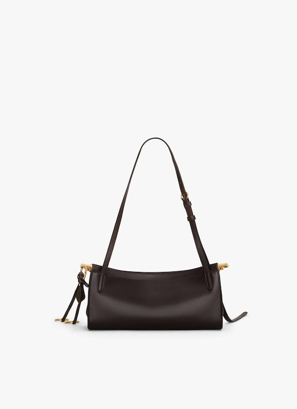 Dark Brown - Le Click East West Small Bag In Leather - GLAM MODA