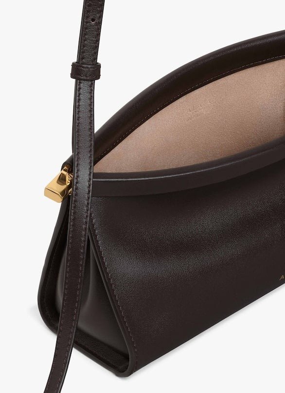 Dark Brown - Le Click East West Small Bag In Leather - GLAM MODA