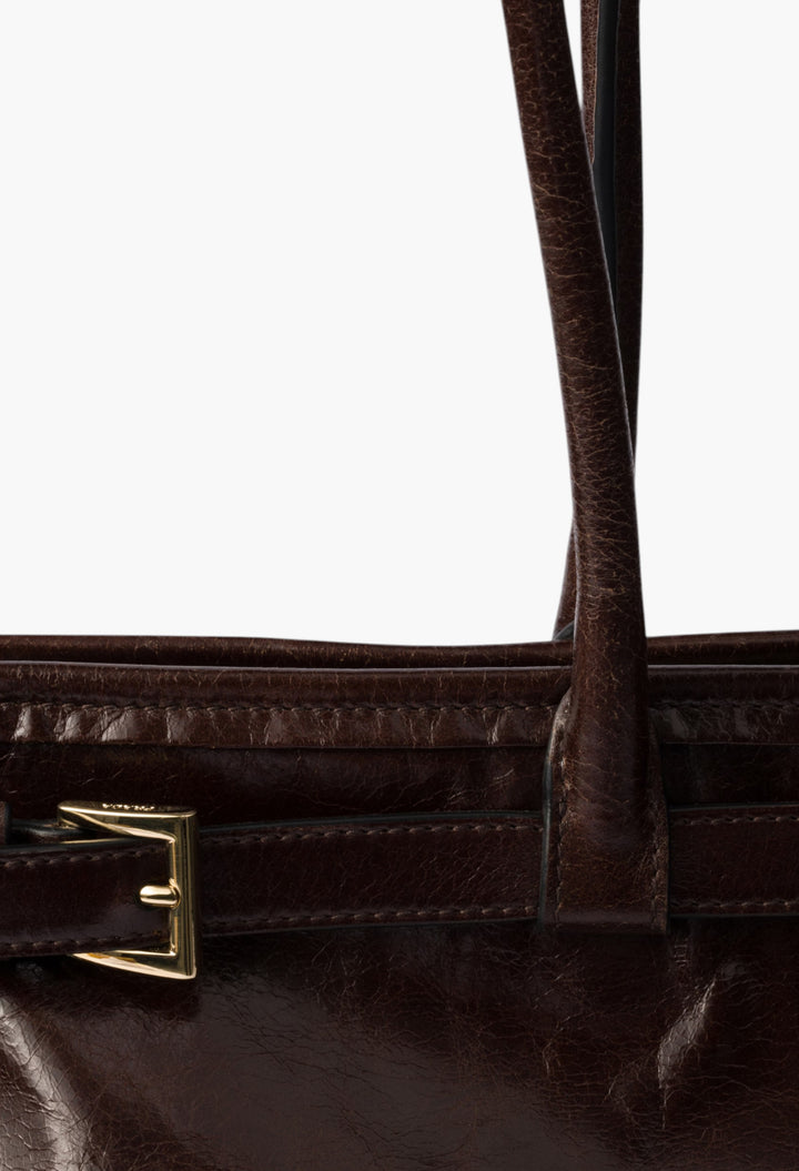 Dark Brown - Prada Bonnie Extra Large Leather Handbag - GLAM MODA