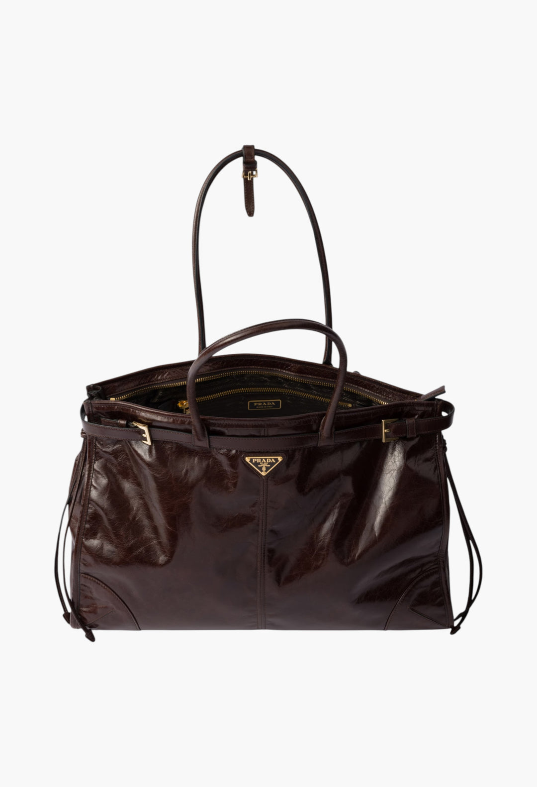 Dark Brown - Prada Bonnie Extra Large Leather Handbag - GLAM MODA