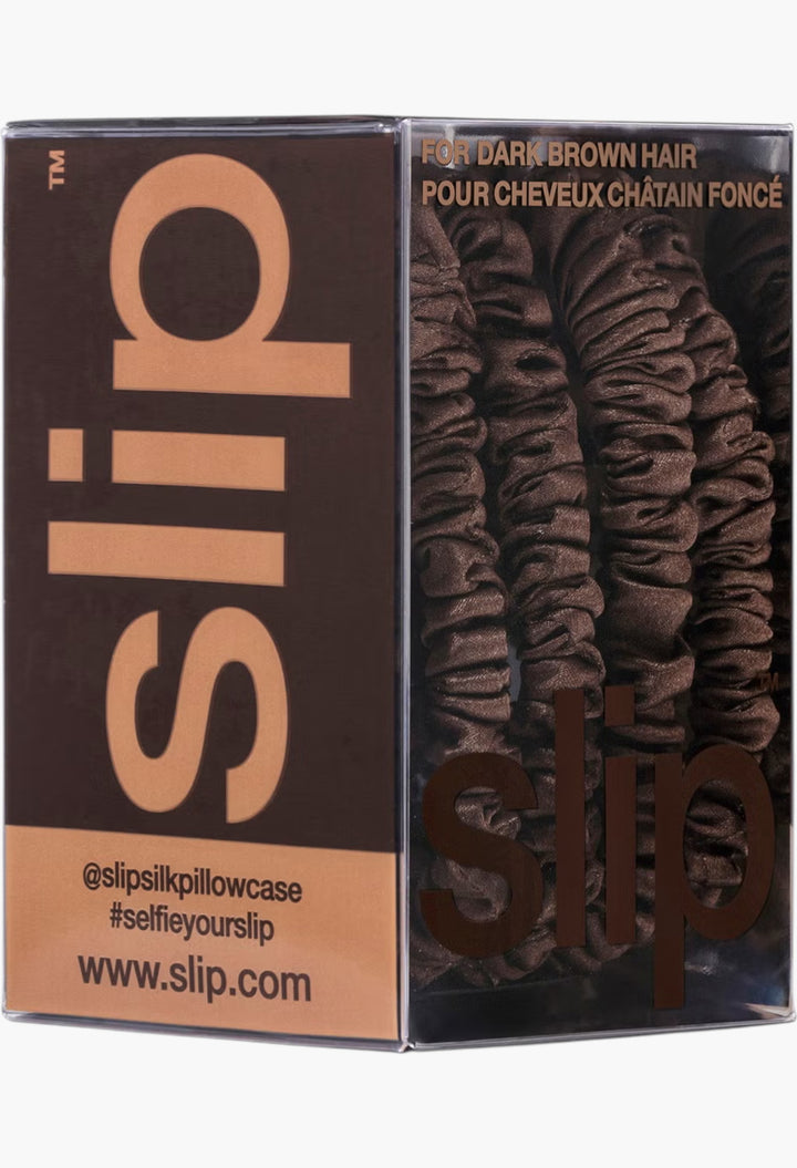 Dark Brown - Slip Pure Silk Skinny Scrunchies - GLAM MODA