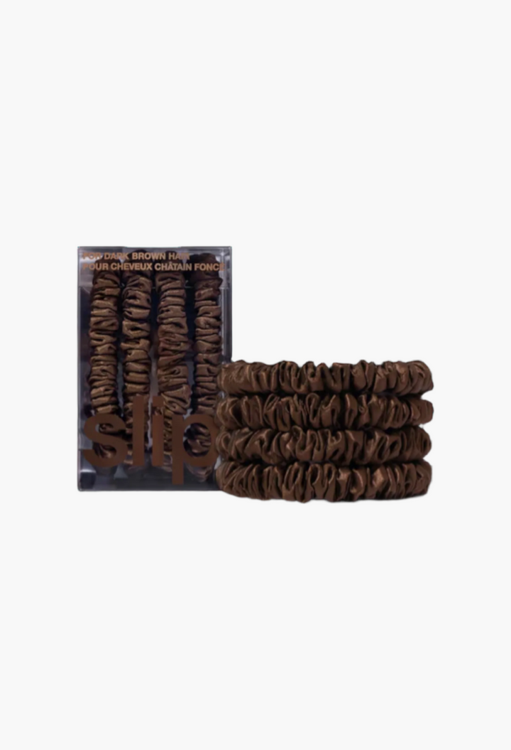 Dark Brown - Slip Pure Silk Skinny Scrunchies - GLAM MODA