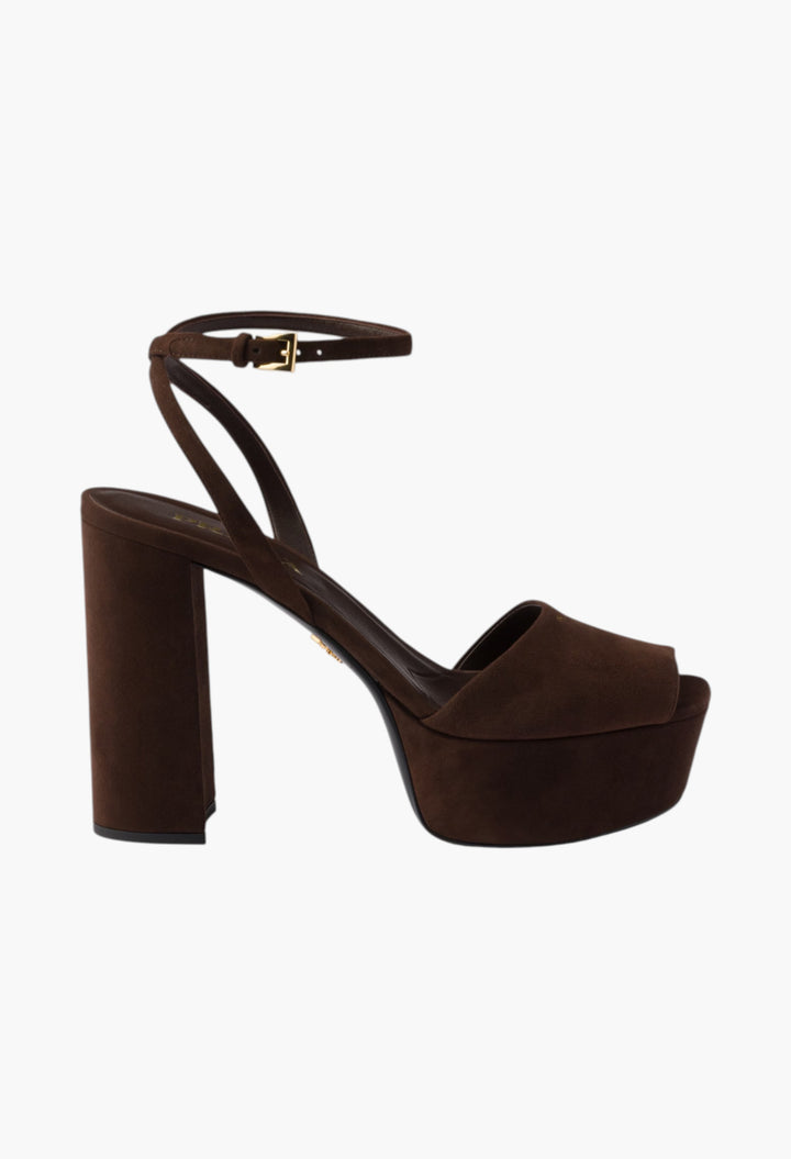 Dark Brown - Suede Platform Sandals - GLAM MODA