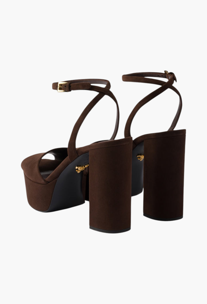 Dark Brown - Suede Platform Sandals - GLAM MODA