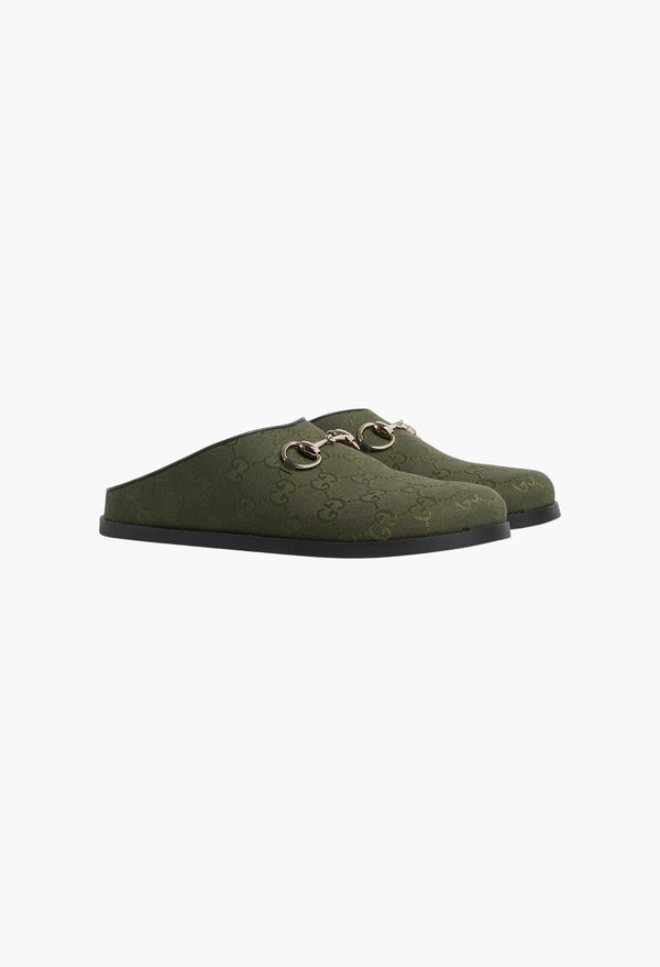 Dark Green GG Canvas - Women's Mule With Horsebit