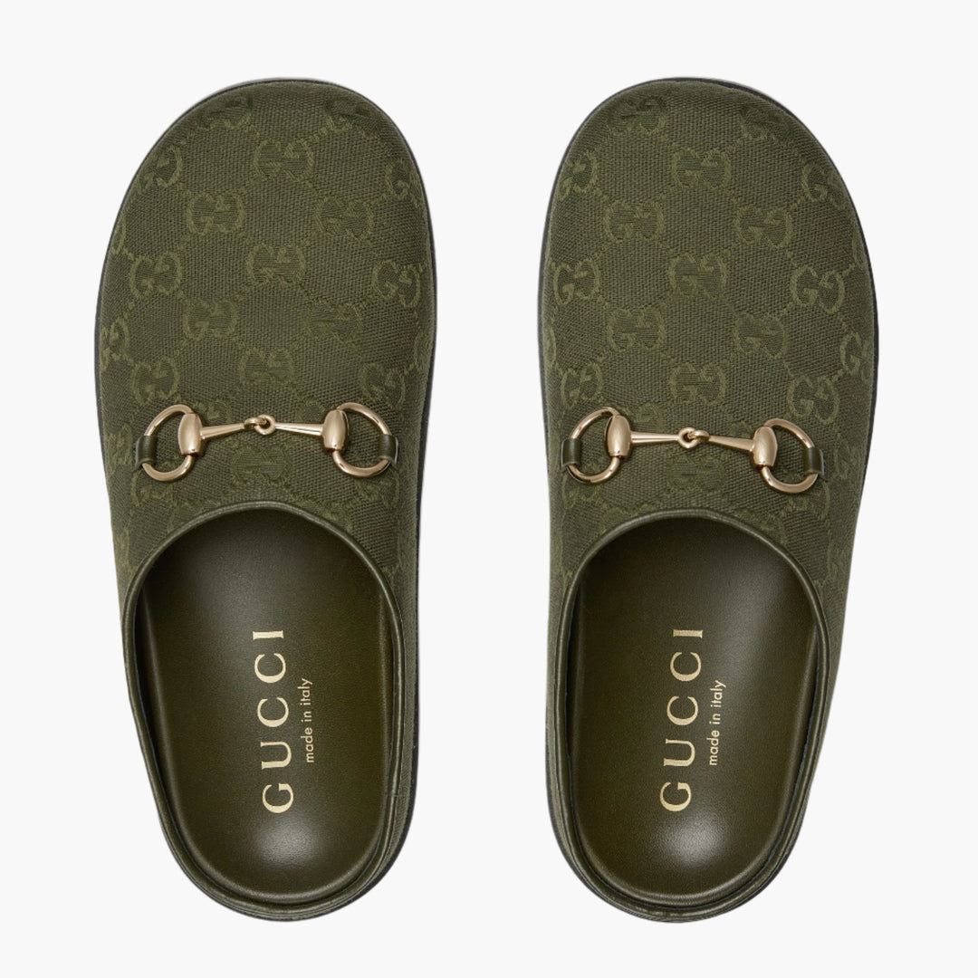 Dark Green GG Canvas - Women's Mule With Horsebit - GLAM MODA
