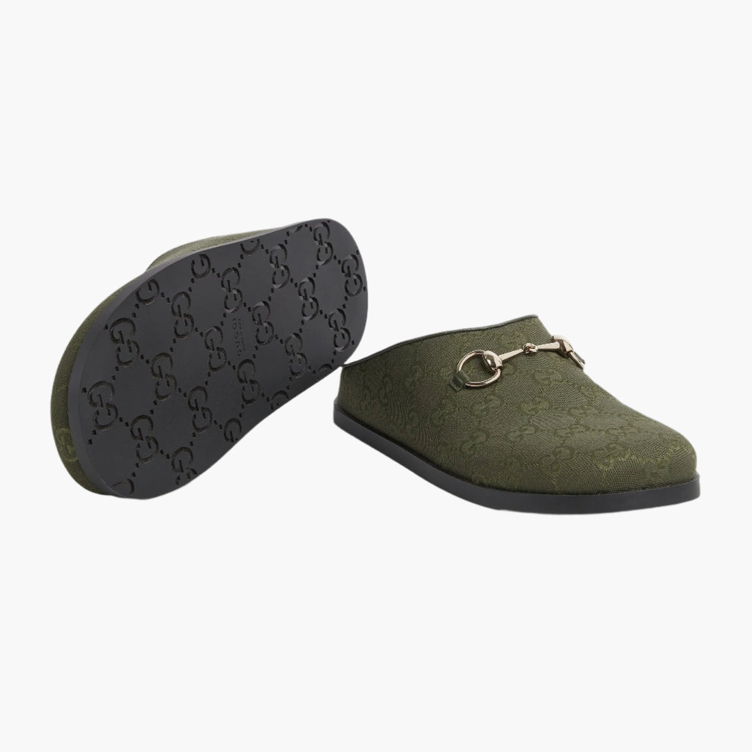 Dark Green GG Canvas - Women's Mule With Horsebit - GLAM MODA