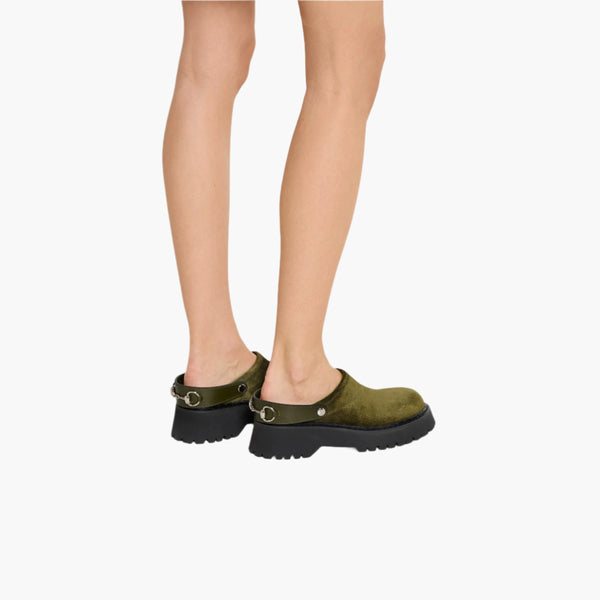 Dark Green Suede - Women's Mule With Horsebit