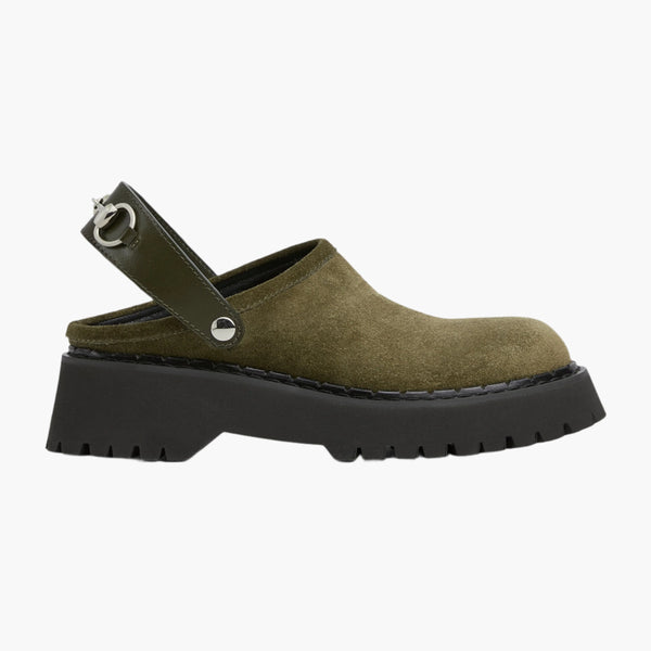 Dark Green Suede - Women's Mule With Horsebit