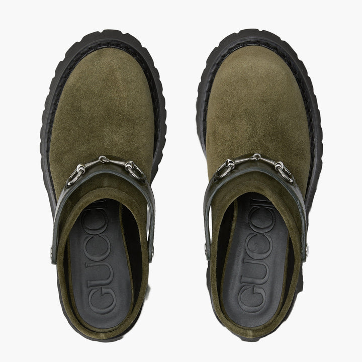 Dark Green Suede - Women's Mule With Horsebit - GLAM MODA