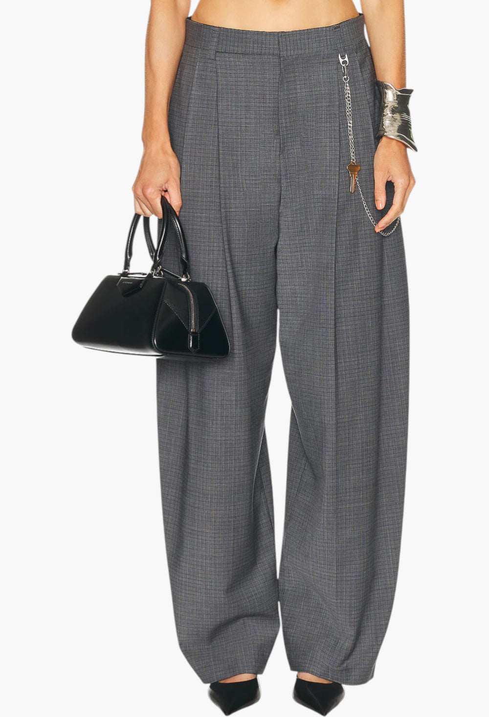 Dark Grey Melange - Mid Rise Trouser - GLAM MODA