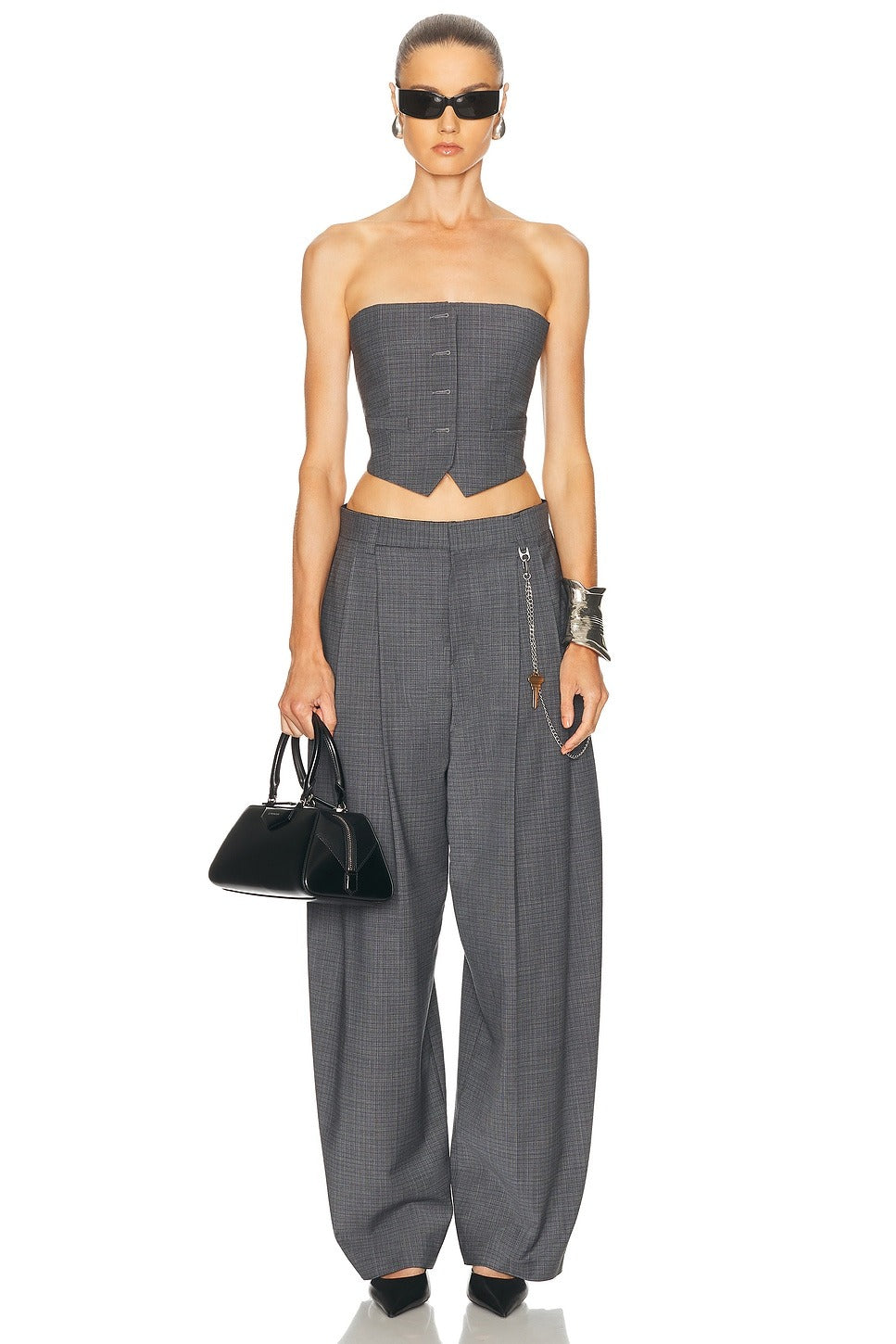 Dark Grey Melange - Mid Rise Trouser - GLAM MODA
