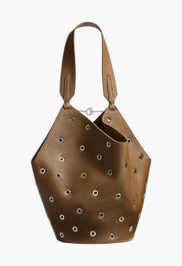 Dark Olive Pebbled Leather with Grommets - Small Lotus Tote