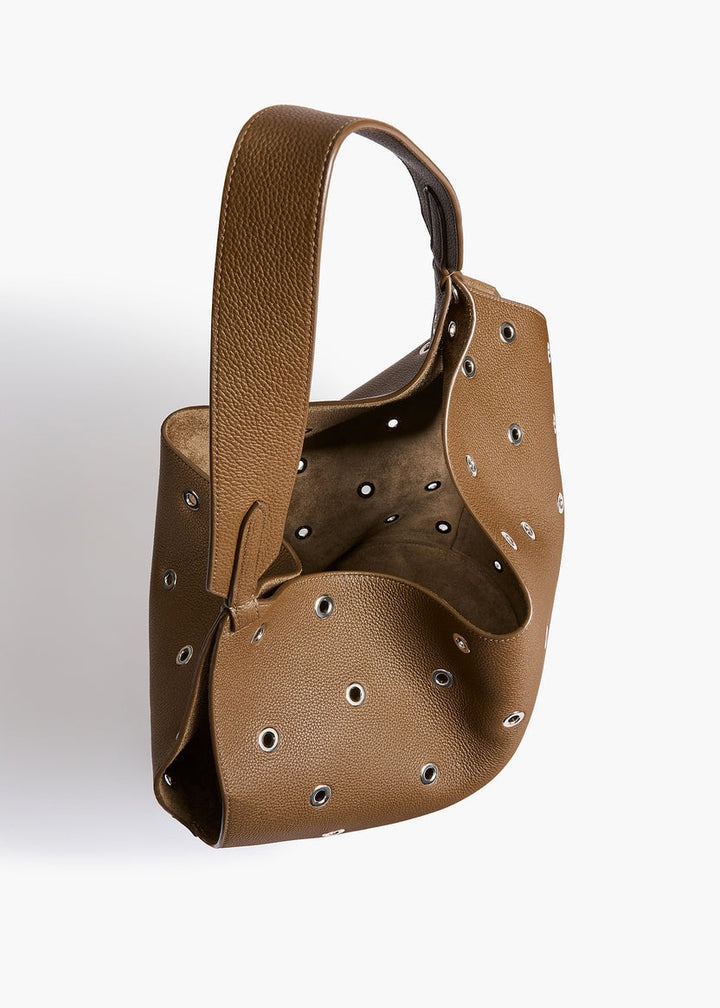 Dark Olive Pebbled Leather with Grommets - Small Lotus Tote - GLAM MODA