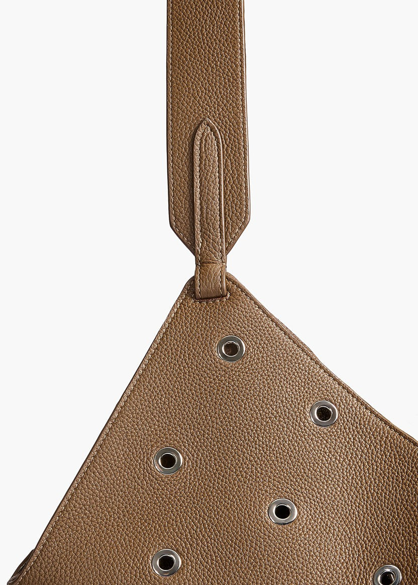 Dark Olive Pebbled Leather with Grommets - Small Lotus Tote - GLAM MODA