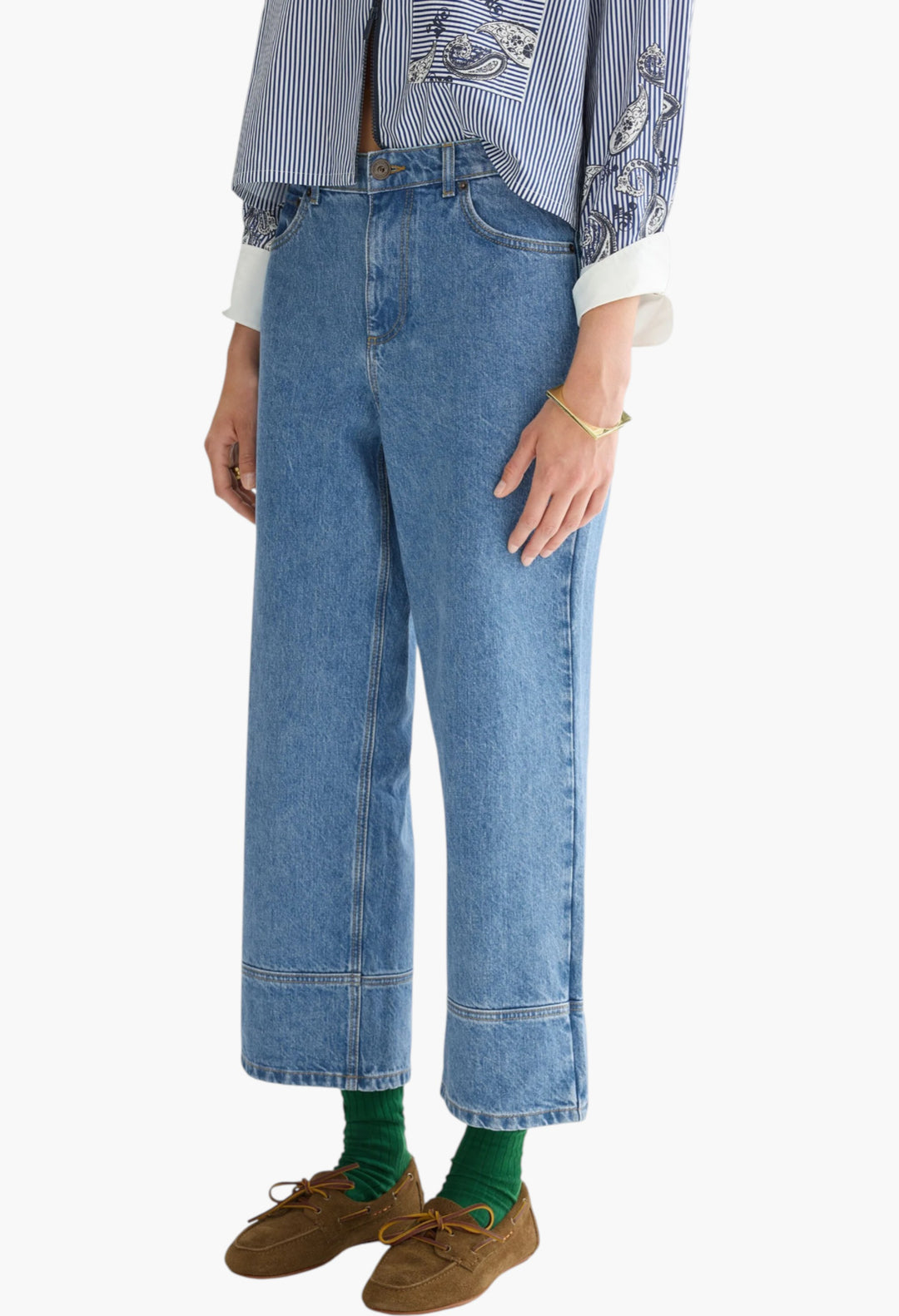 Denim Straight-Leg Trousers - GLAM MODA