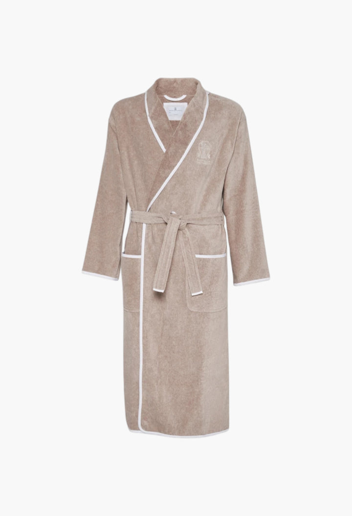 Cotton Terrycloth Bathrobe With Linen Trims - GLAM MODA