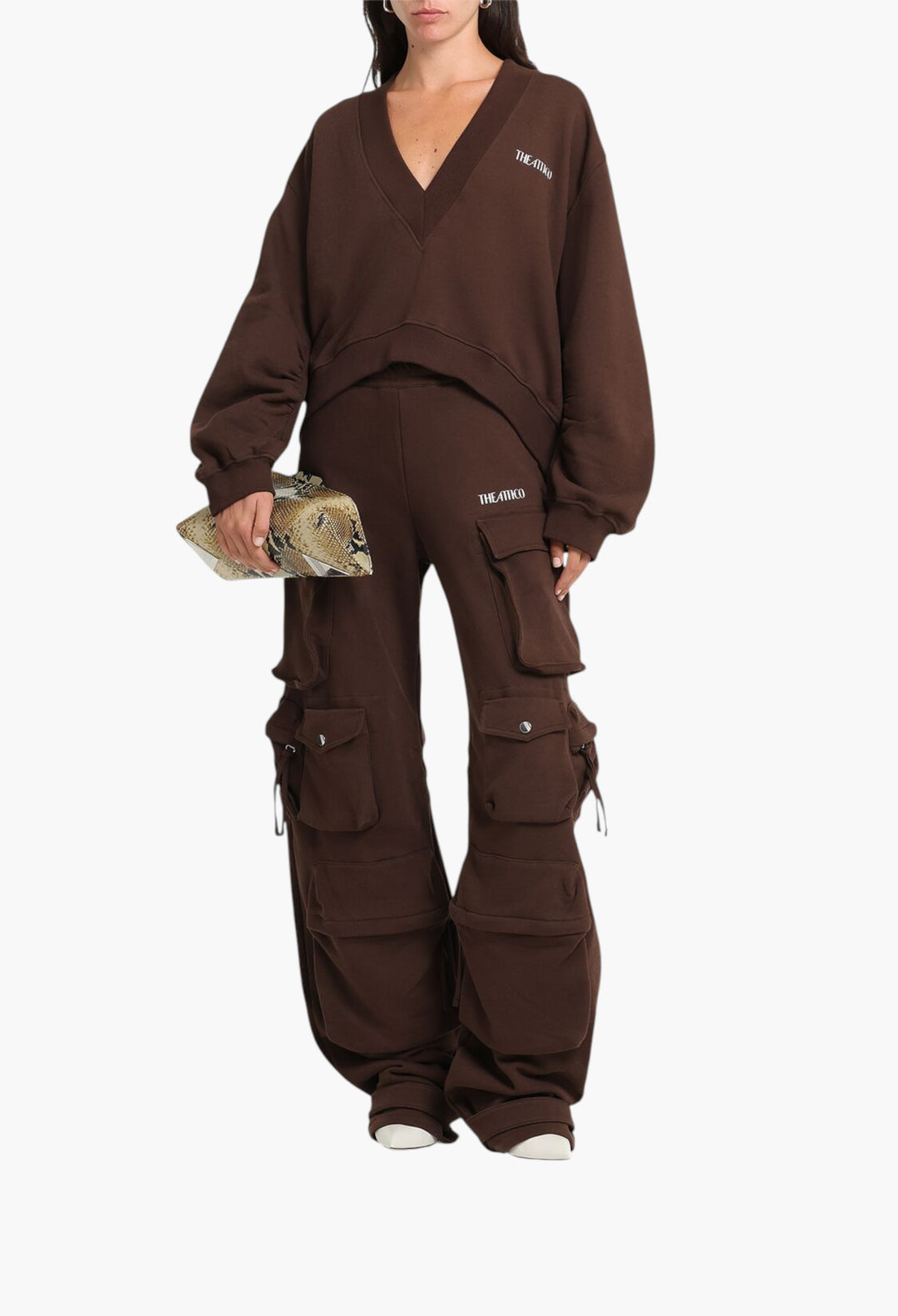 Double Cotton Jersey V-Neck Sweatshirt - GLAM MODA