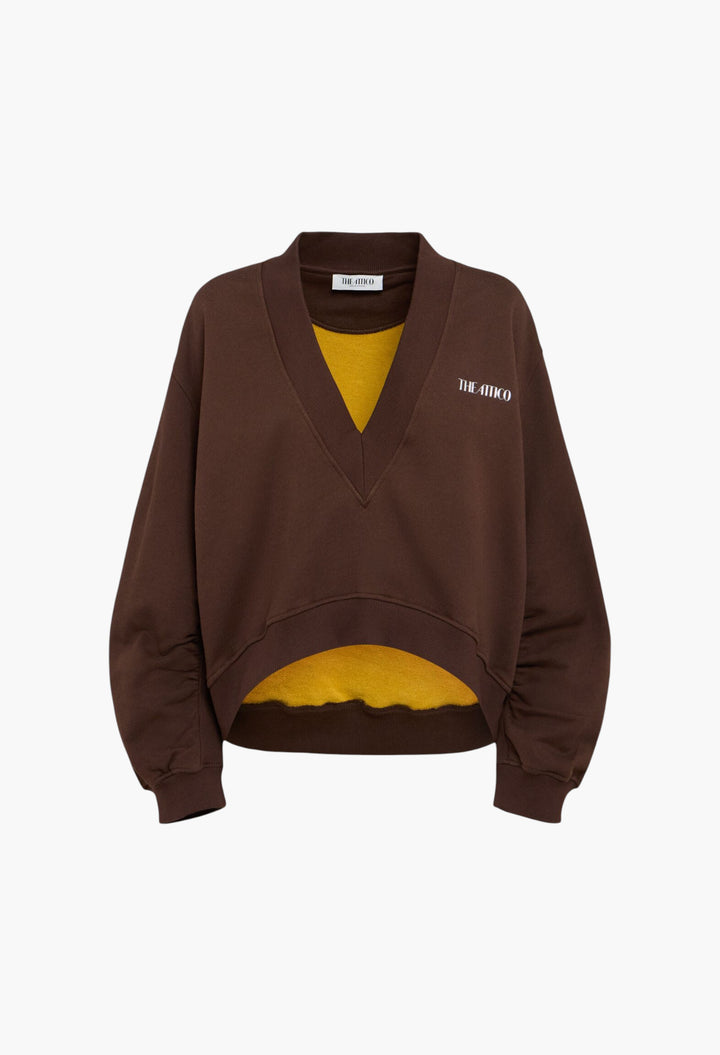 Double Cotton Jersey V-Neck Sweatshirt - GLAM MODA