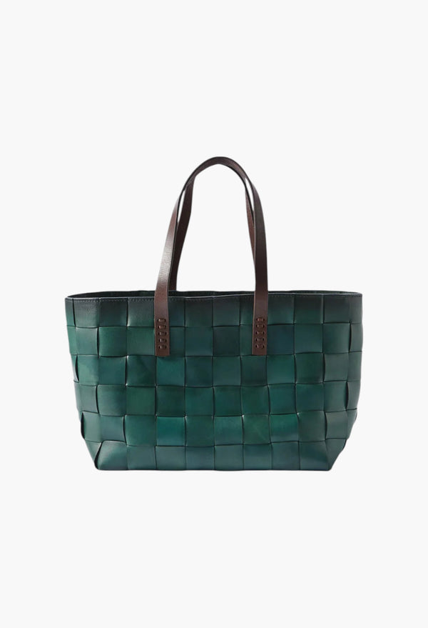 Japan Tote Forest Green W/ Flat Dark Brown Handles