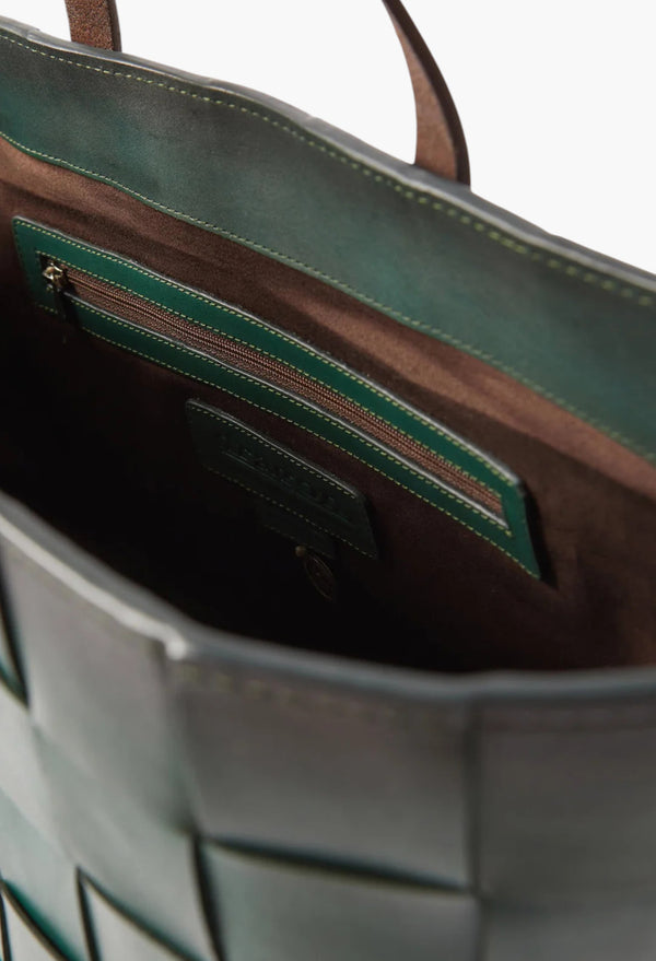 Japan Tote Forest Green W/ Flat Dark Brown Handles
