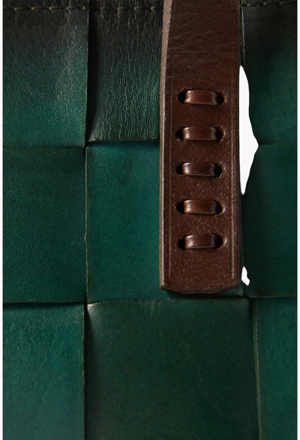 Japan Tote Forest Green W/ Flat Dark Brown Handles
